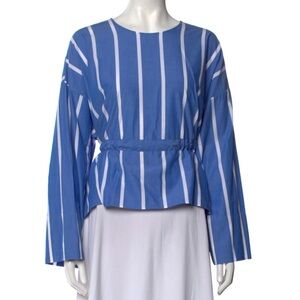 Rejina Pyo Stripe-Blue Brooke Blouse with cinched tie detail, small